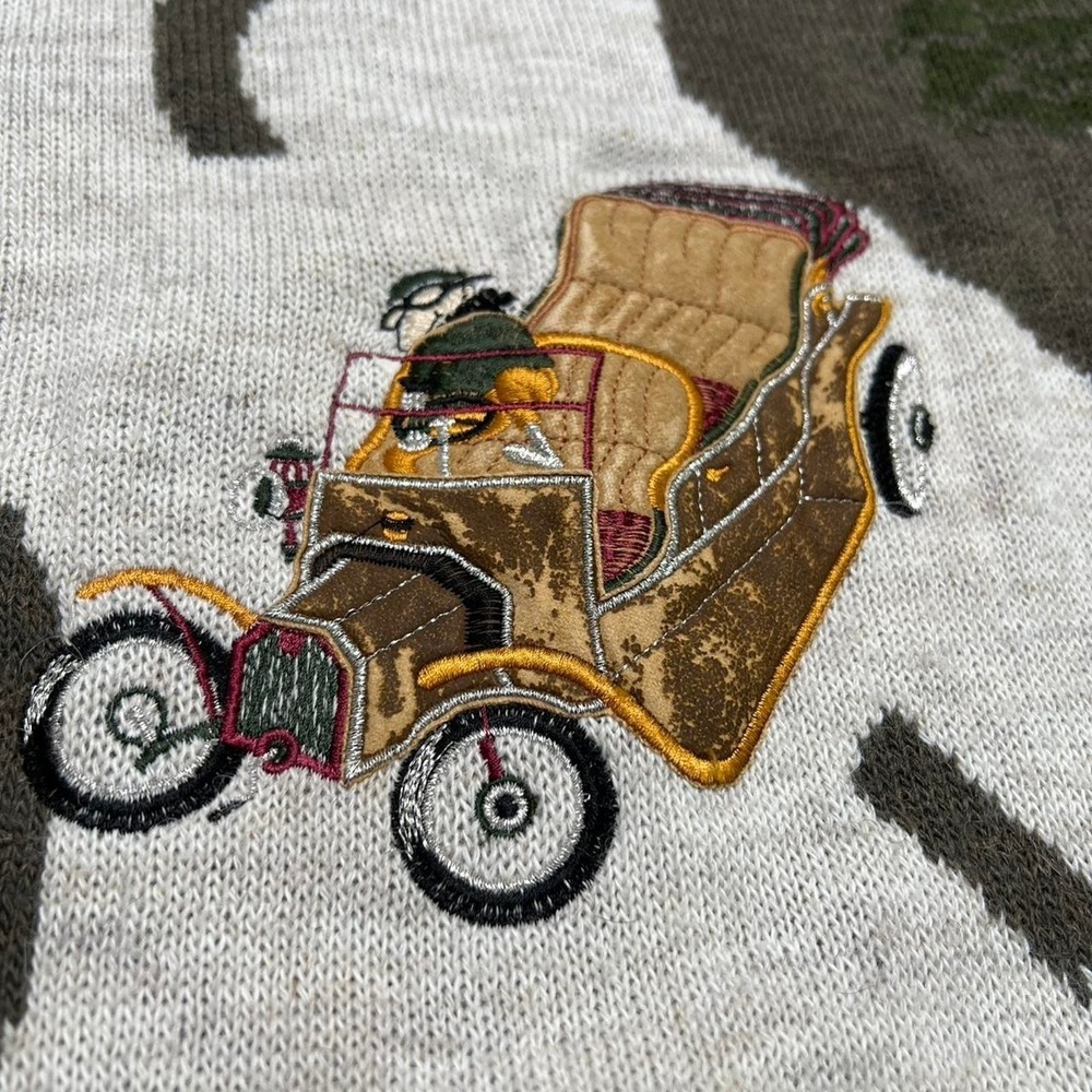 MG Sweater Mens 48 Brown Vintage Car Alpaca Wool Intarsia Knit Made in Italy - Picture 2 of 8